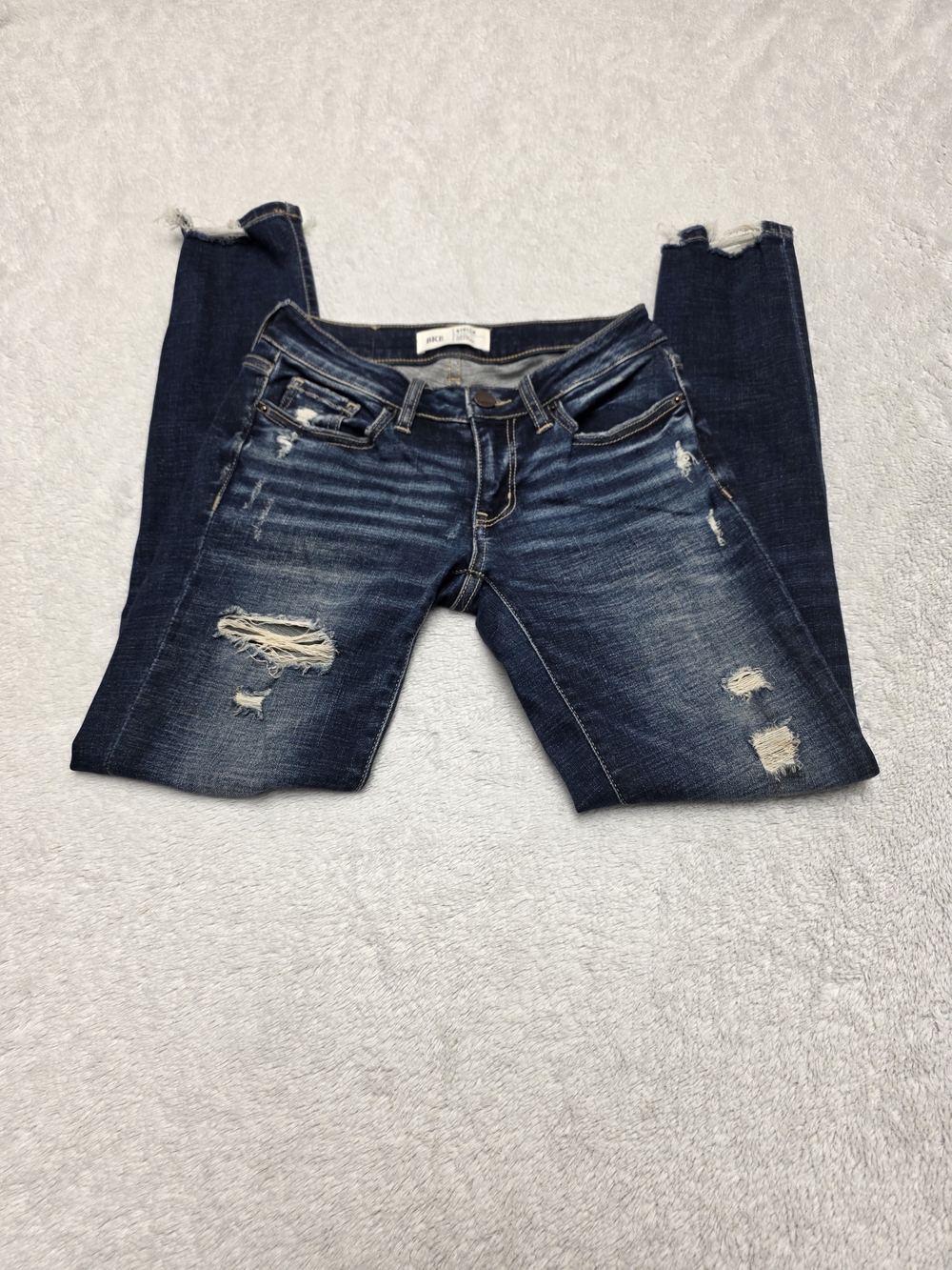 BKE Women's Dark Blue Distressed Skinny Jeans